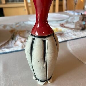 Coleman Red and Cream Accent Vase with Striking Design